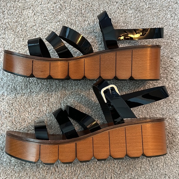 Chanel RARE wood and black patent leather strappy platform clogs sandals size 41 - Picture 3 of 8